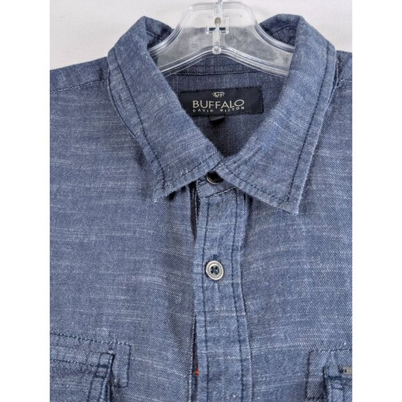 Buffalo David Bitton Mens Large Blue Denim Metal Button Up Long Sleeve Shirt - Picture 6 of 15